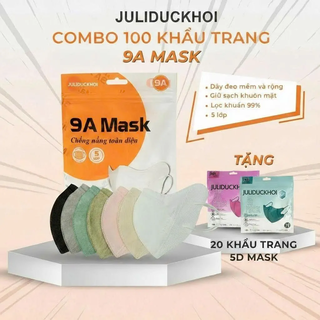 Combo 100 Khẩu Trang 9A Mask Tặng 20 Khẩu Trang 5D